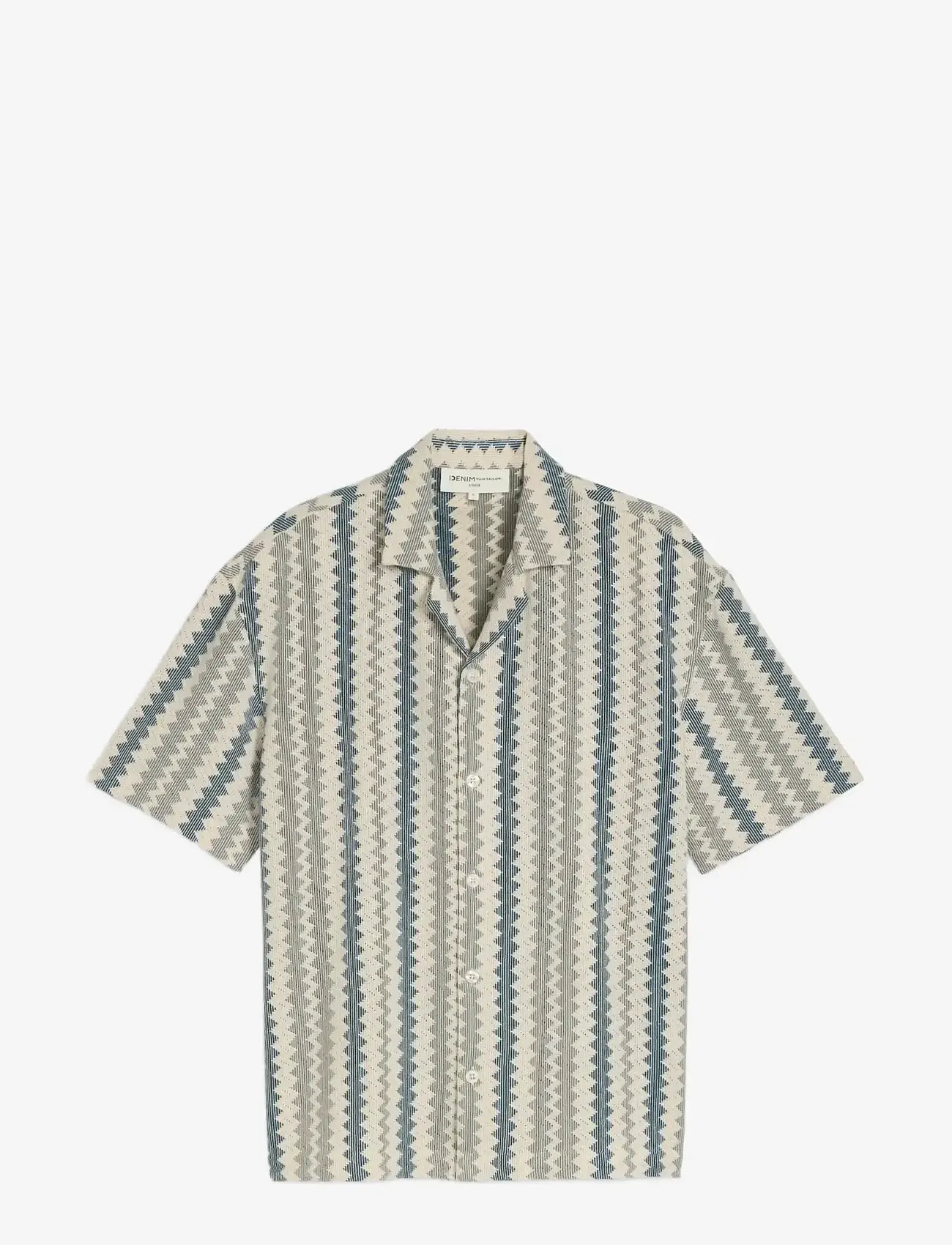 Tom Tailor - loose textured crochet resort shirt - casual skjorter - green white zick zack stripe - 1