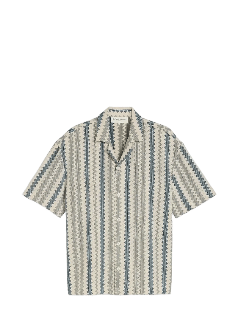 Tom Tailor - loose textured crochet resort shirt - casual skjorter - green white zick zack stripe - 1