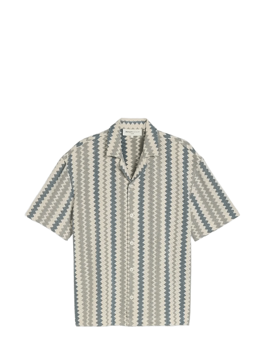 Tom Tailor - loose textured crochet resort shirt - vabaajasärgid - green white zick zack stripe - 1