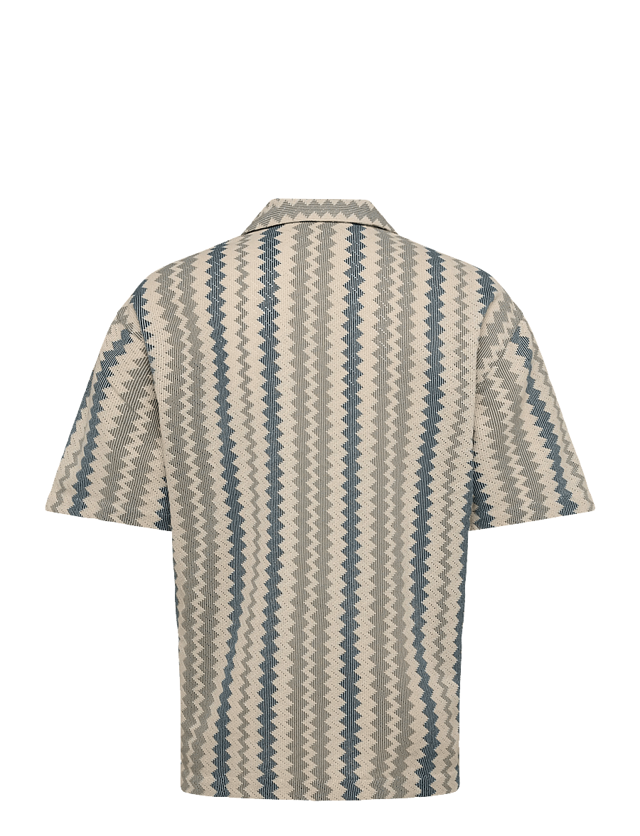 Tom Tailor - loose textured crochet resort shirt - casual skjortor - green white zick zack stripe - 2