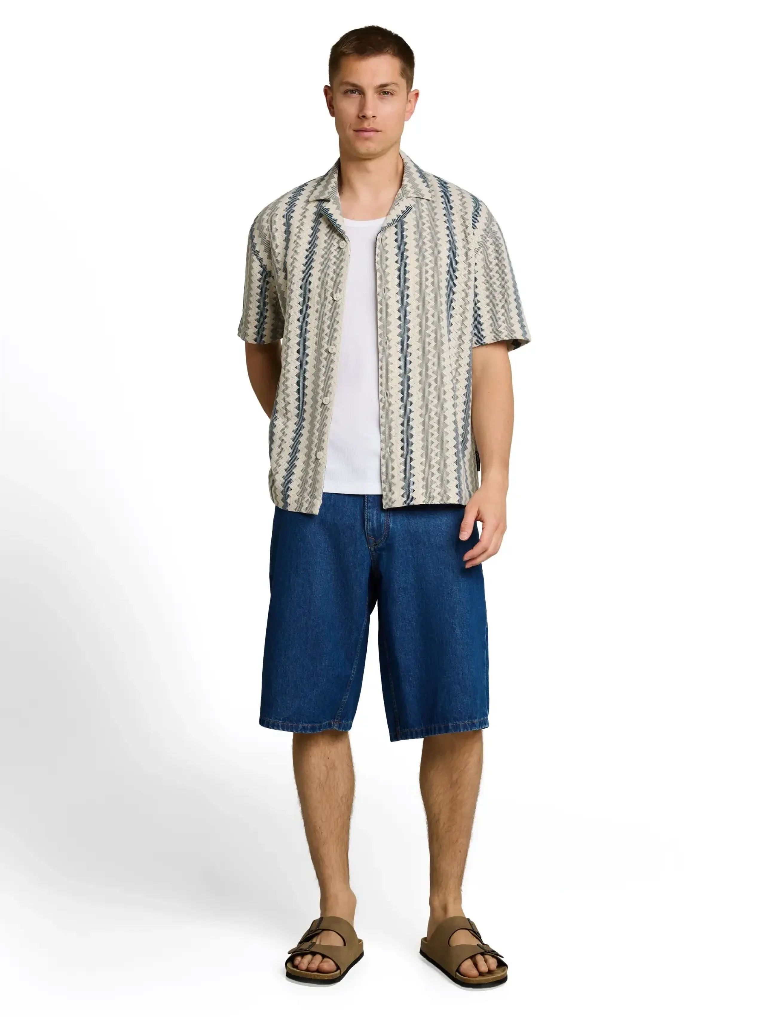 Tom Tailor Loose Textured Crochet Resort Shirt, Hæklet Resortskjorte, Grøn, Str: L
