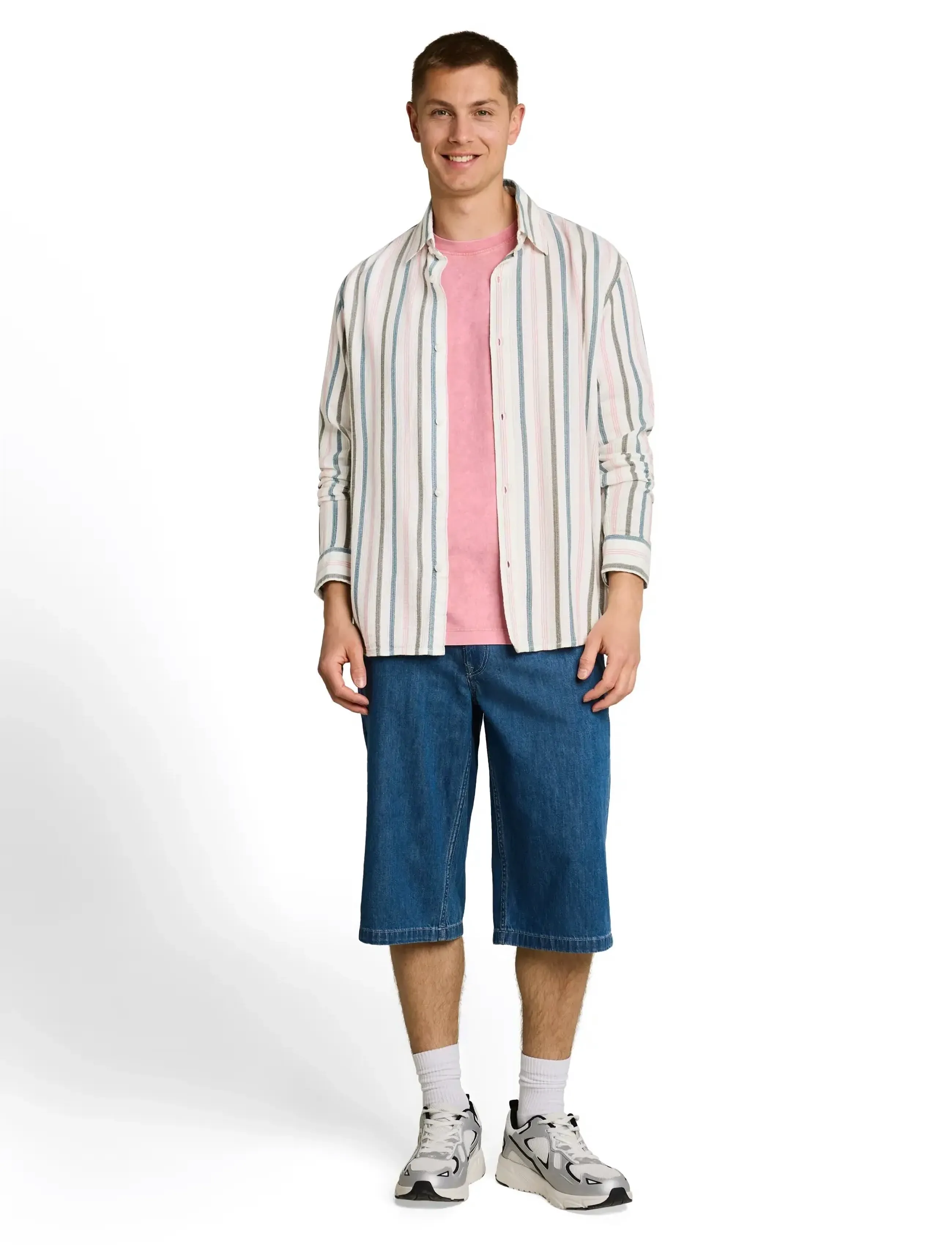 Tom Tailor Relaxed Striped Shirt, XXL, White, Shirts > Striped Shirts, Herre