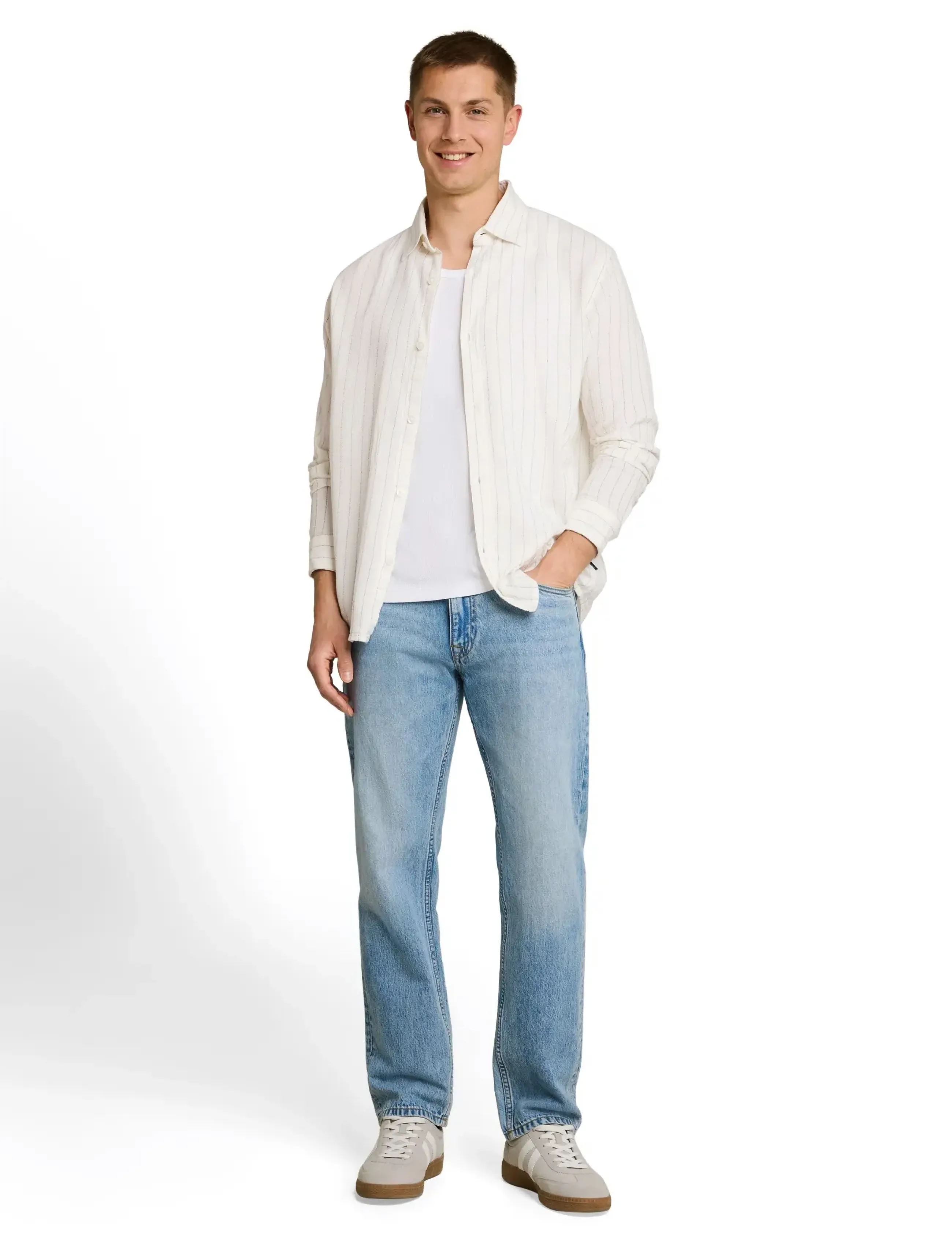 Tom Tailor Relaxed Striped Shirt, S, White, Shirts > Striped Shirts, Herre