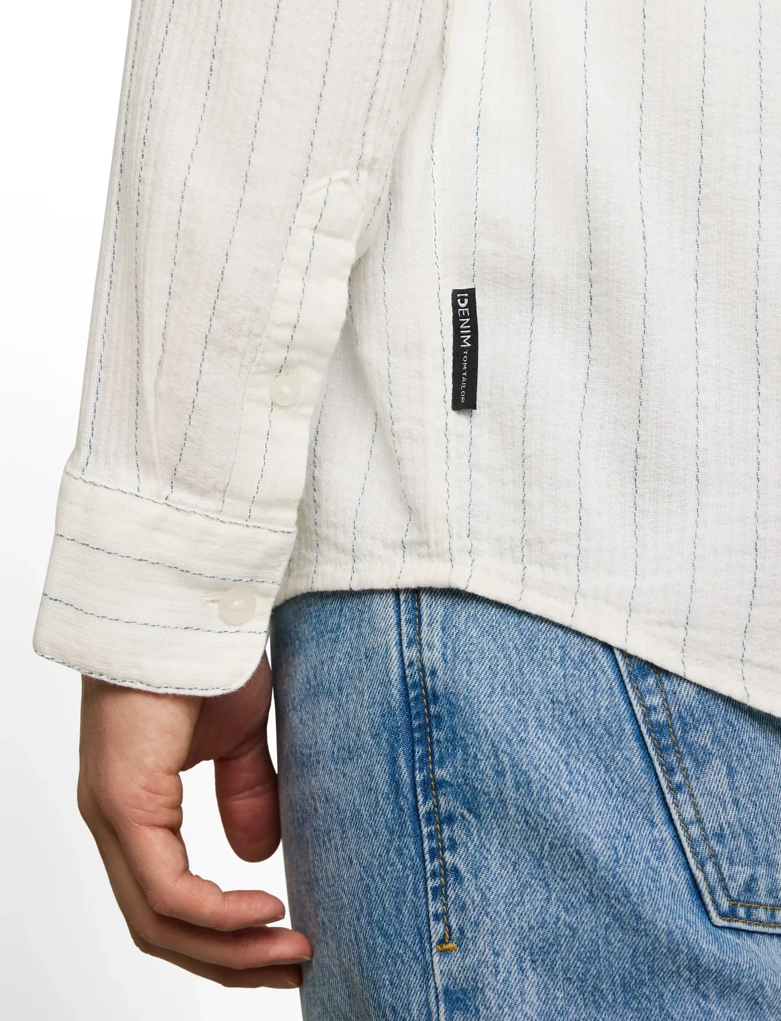 Tom Tailor - relaxed striped shirt - gestreifte hemden - wool white stripe - 4