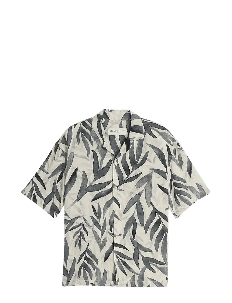 Tom Tailor - loose viscose cotton resort shirt - hemden mit muster - white black watery leaf print - 1