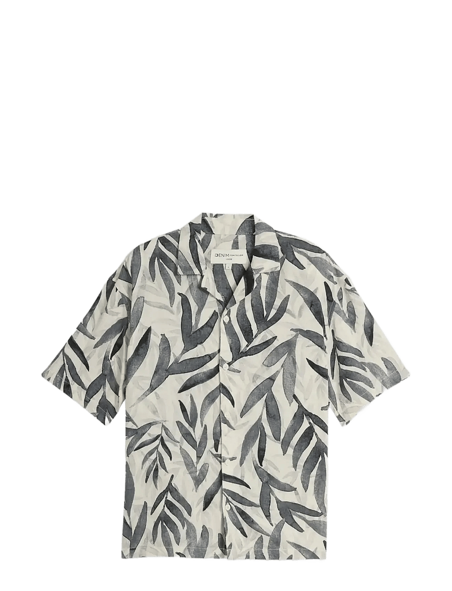 Tom Tailor - loose viscose cotton resort shirt - mønstrede skjorter - white black watery leaf print - 1