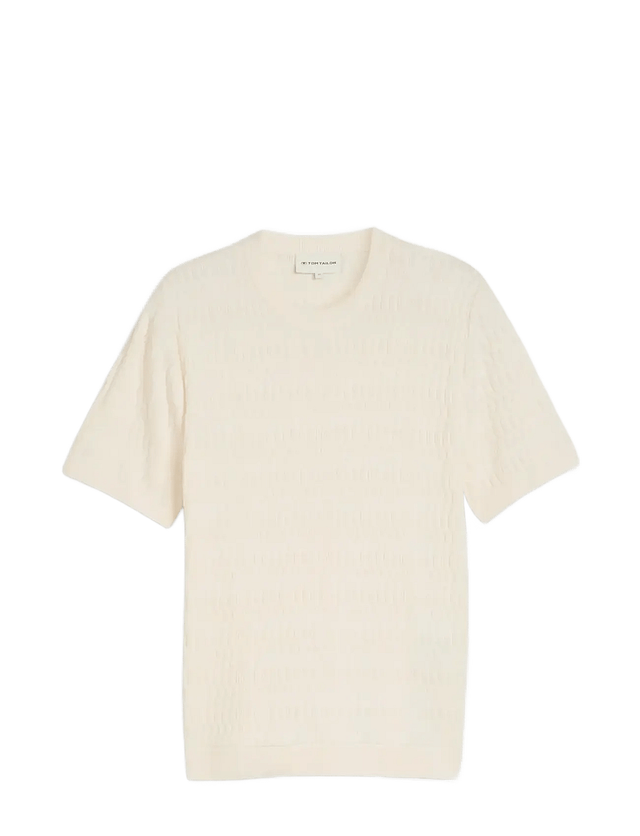Tom Tailor - knit t-shirt with rib structure - kortärmade t-shirts - gardenia white - 1