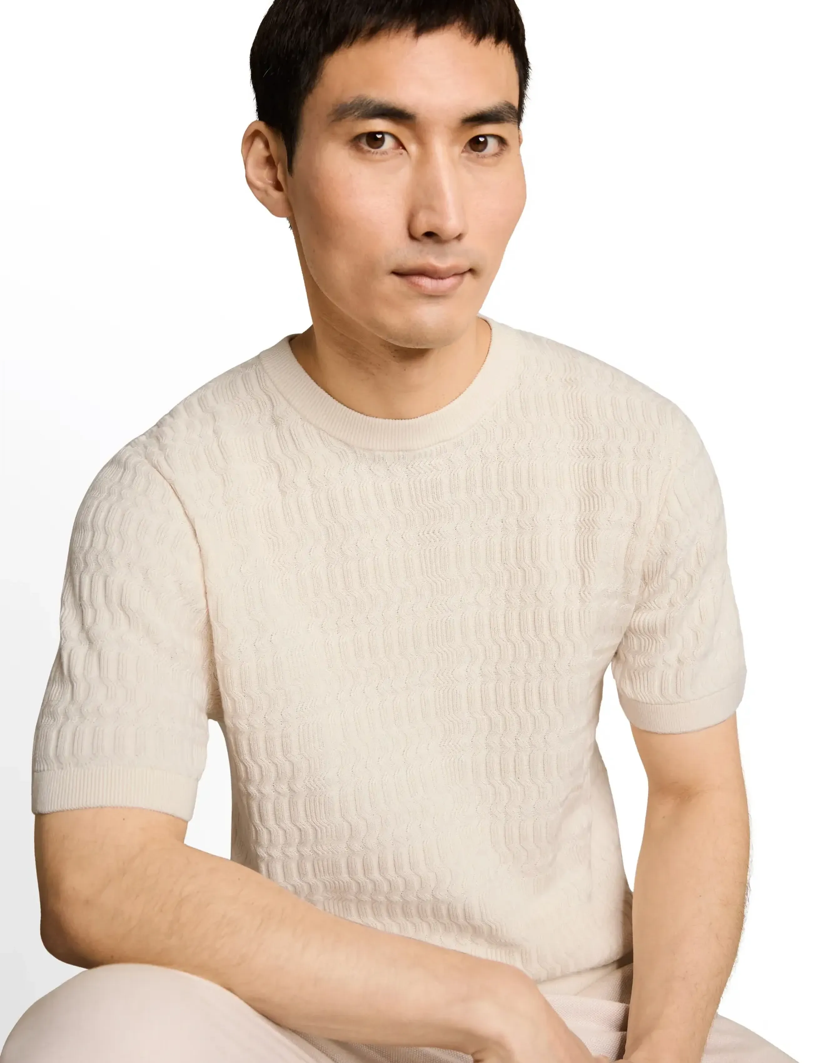Tom Tailor - knit t-shirt with rib structure - kortärmade t-shirts - gardenia white - 3