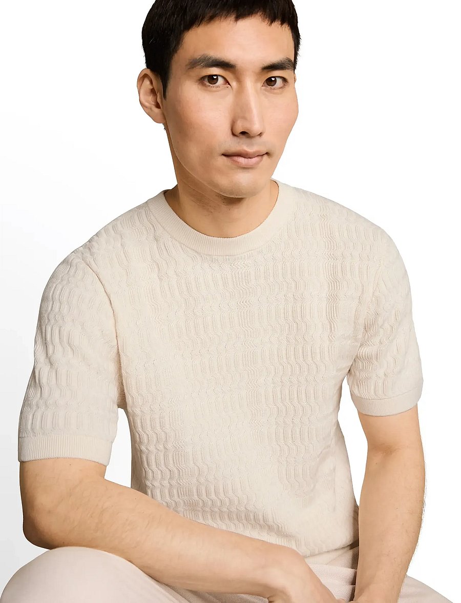 Tom Tailor - knit t-shirt with rib structure - kortärmade t-shirts - gardenia white - 3