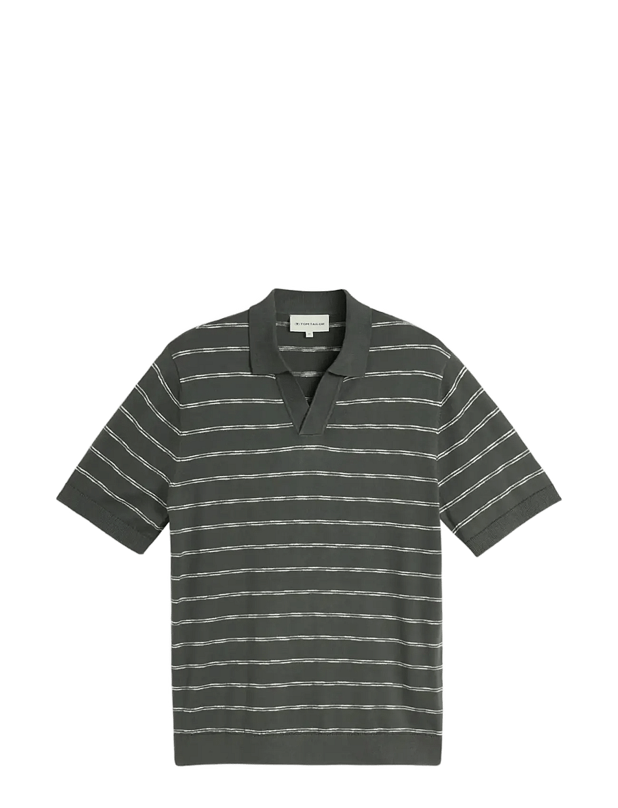 Tom Tailor - striped knit polo - stickade pikéer - darkest olive white stripe - 1