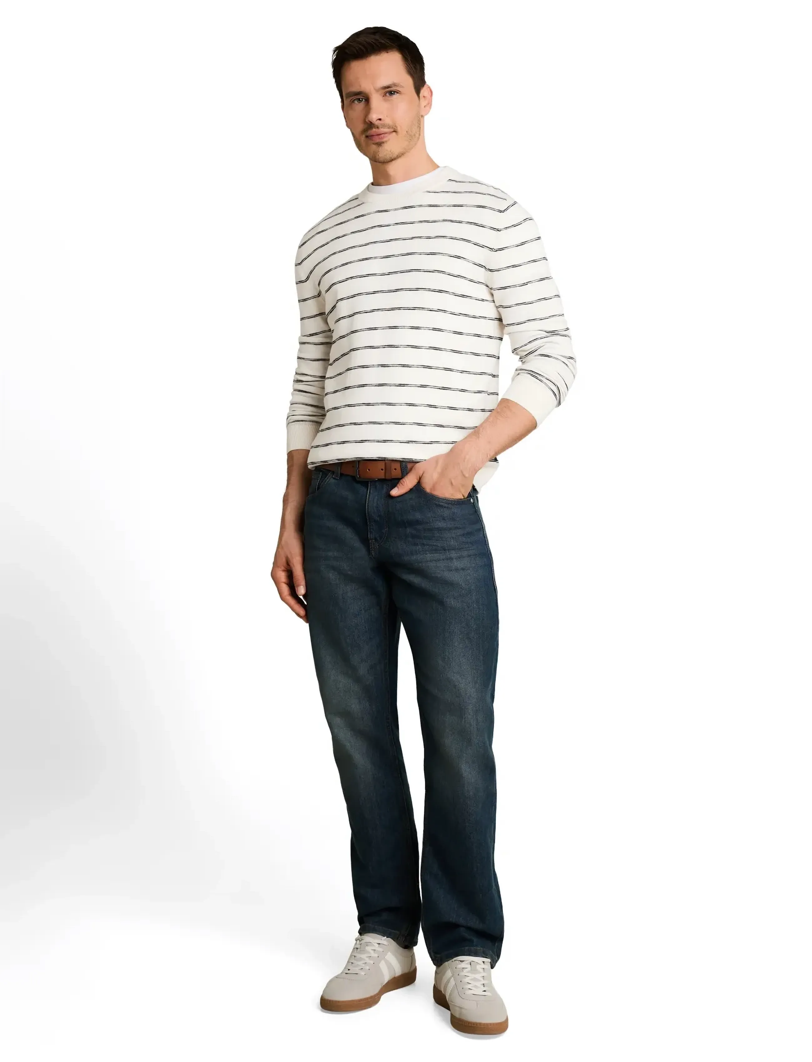 Tom Tailor Striped Knit Pullover, Mænd, Stribet Strikket Pullover, Hvid, Str: S
