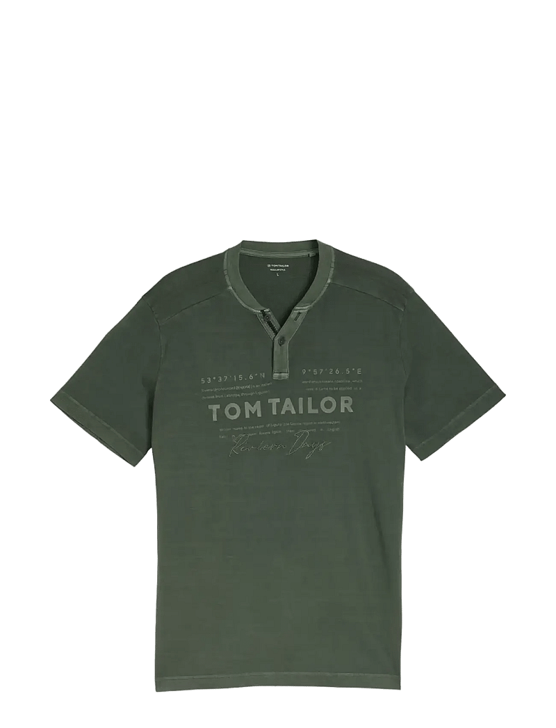 Tom Tailor - printed garment dye serafino - kortærmede t-shirts - deep leaf green - 1