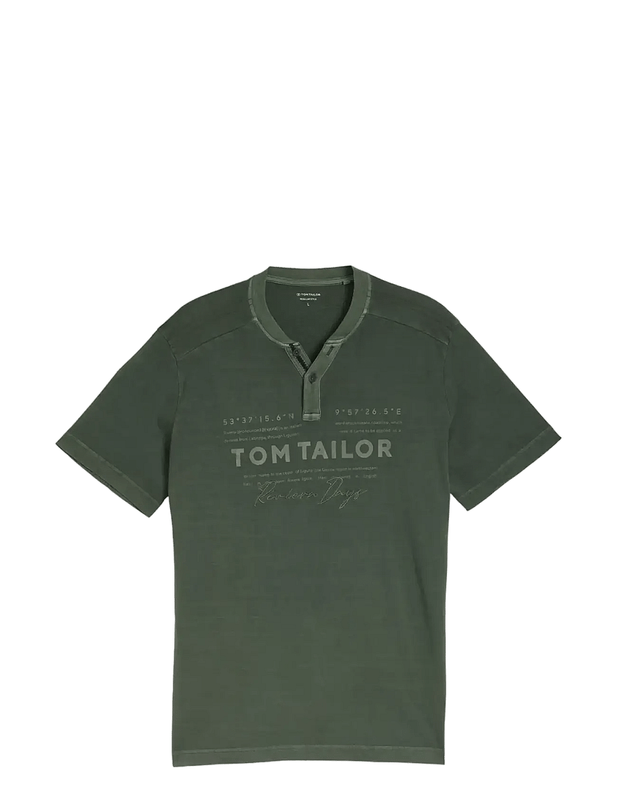 Tom Tailor - printed garment dye serafino - kurzärmelig - deep leaf green - 1