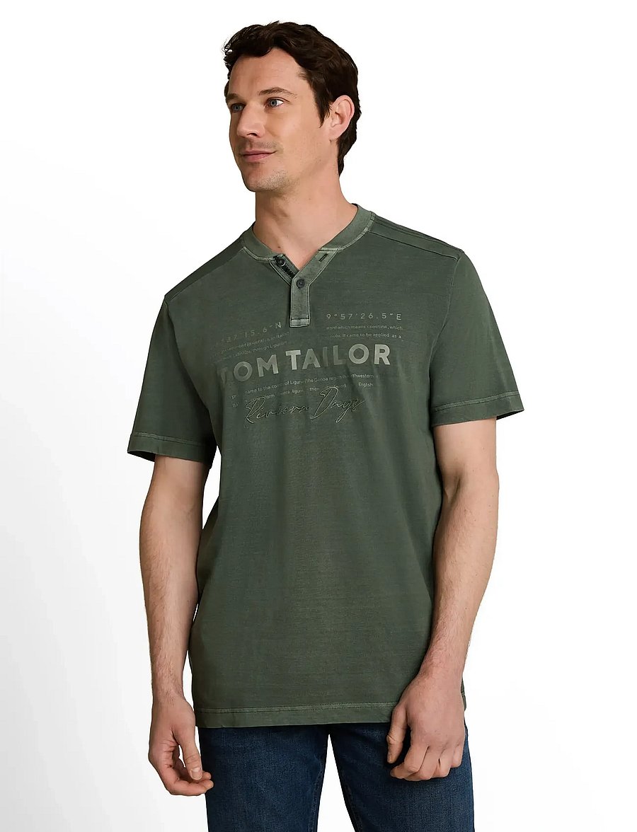 Tom Tailor - printed garment dye serafino - kurzärmelig - deep leaf green - 3