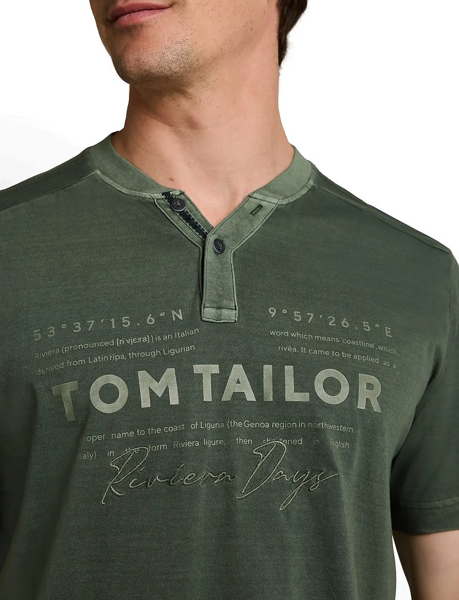 Tom Tailor - printed garment dye serafino - kurzärmelig - deep leaf green - 4