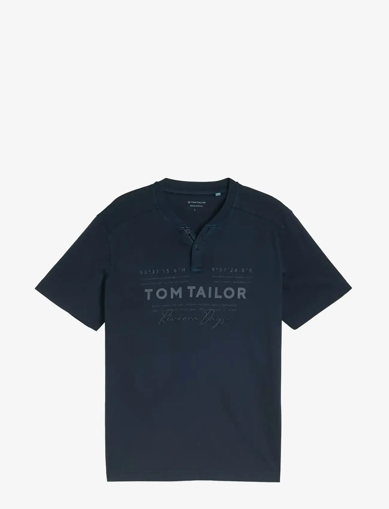 Tom Tailor - printed garment dye serafino - kortærmede t-shirts - sky captain blue - 1