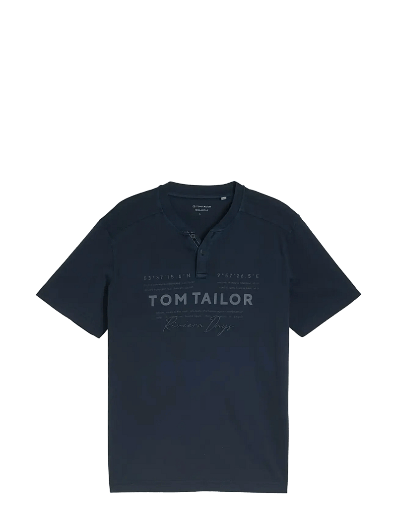 Tom Tailor - printed garment dye serafino - kortærmede t-shirts - sky captain blue - 1