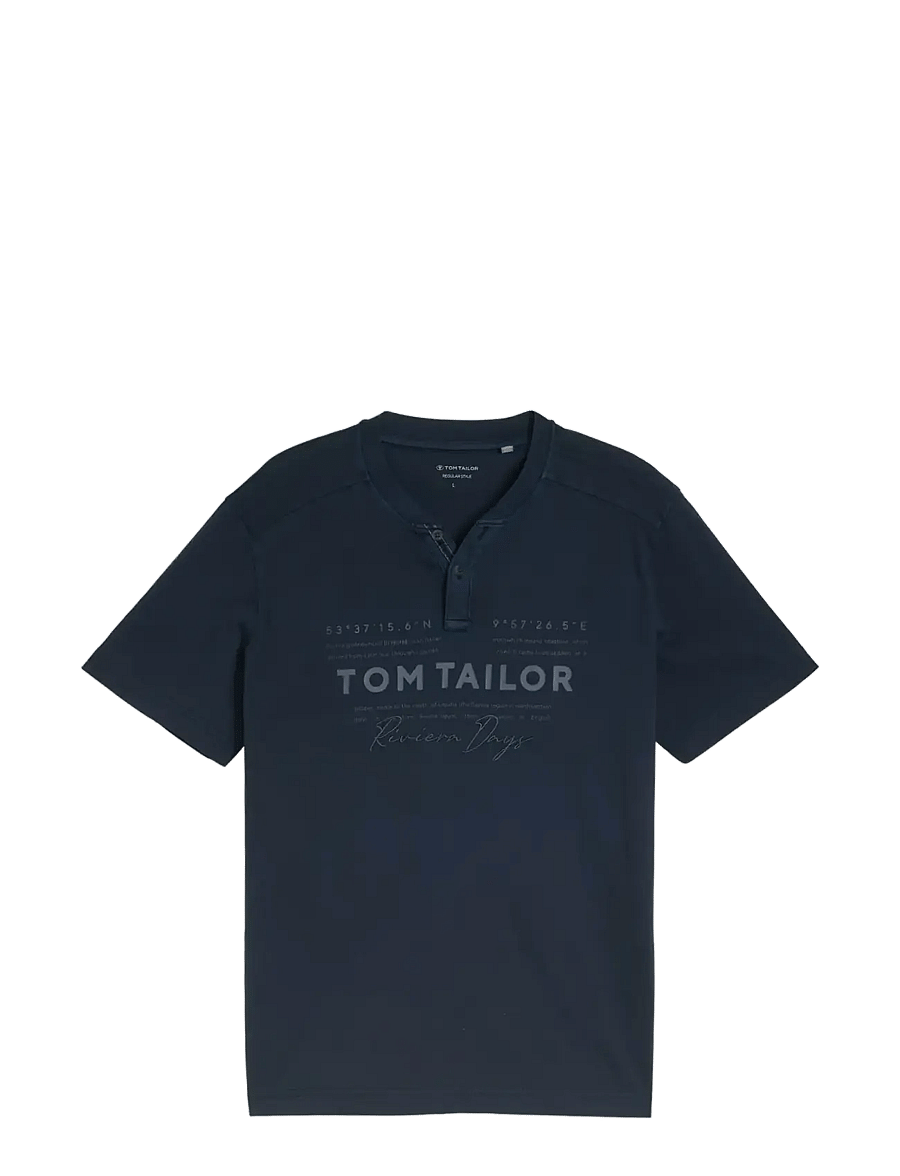 Tom Tailor - printed garment dye serafino - kortärmade t-shirts - sky captain blue - 1