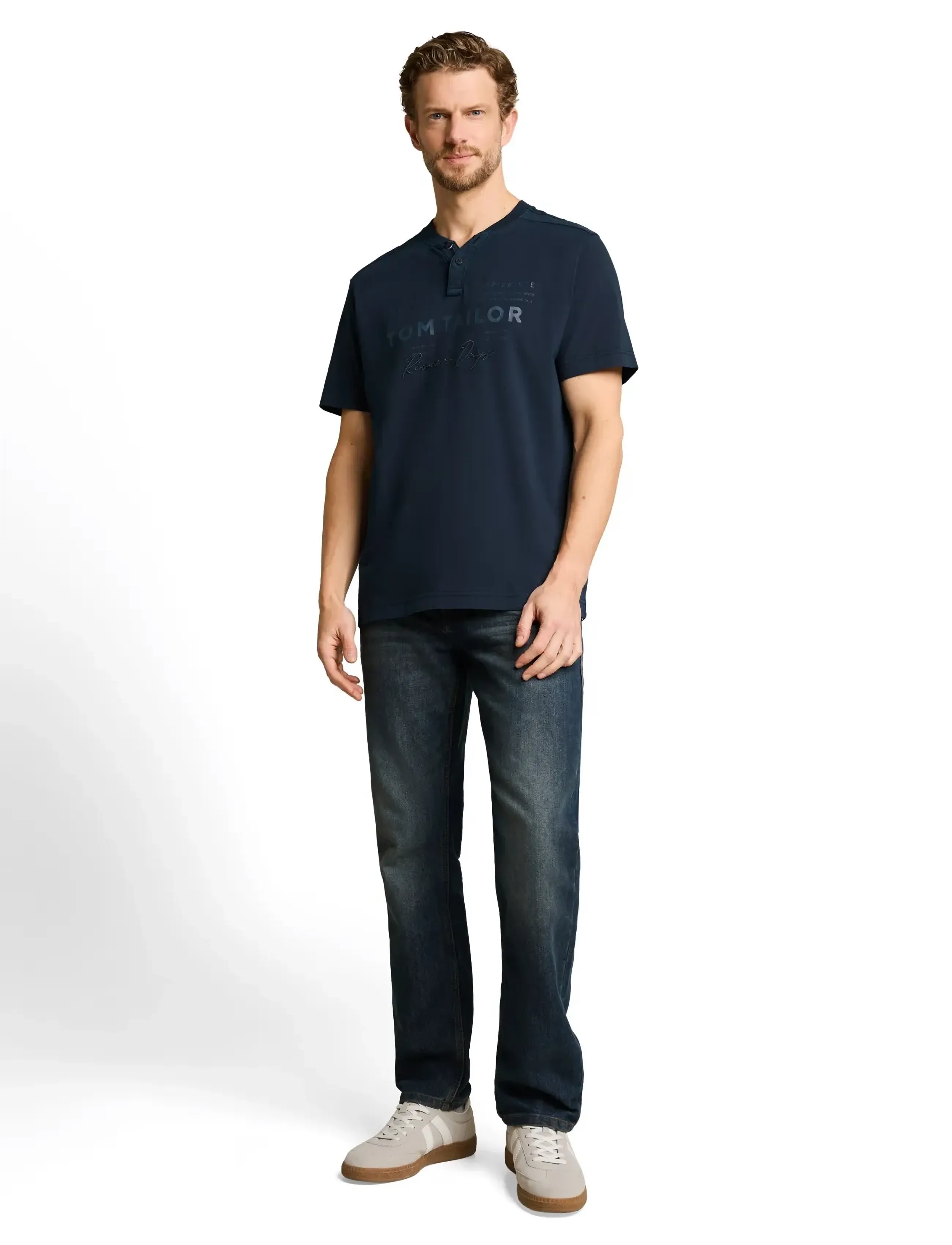 Tom Tailor printed garment dye serafino - Kortärmade t-shirts - SKY CAPTAIN BLUE / navy