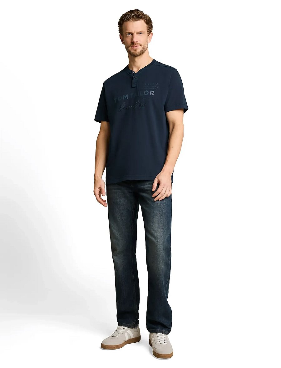 Tom Tailor - printed garment dye serafino - kortärmade t-shirts - sky captain blue - 0
