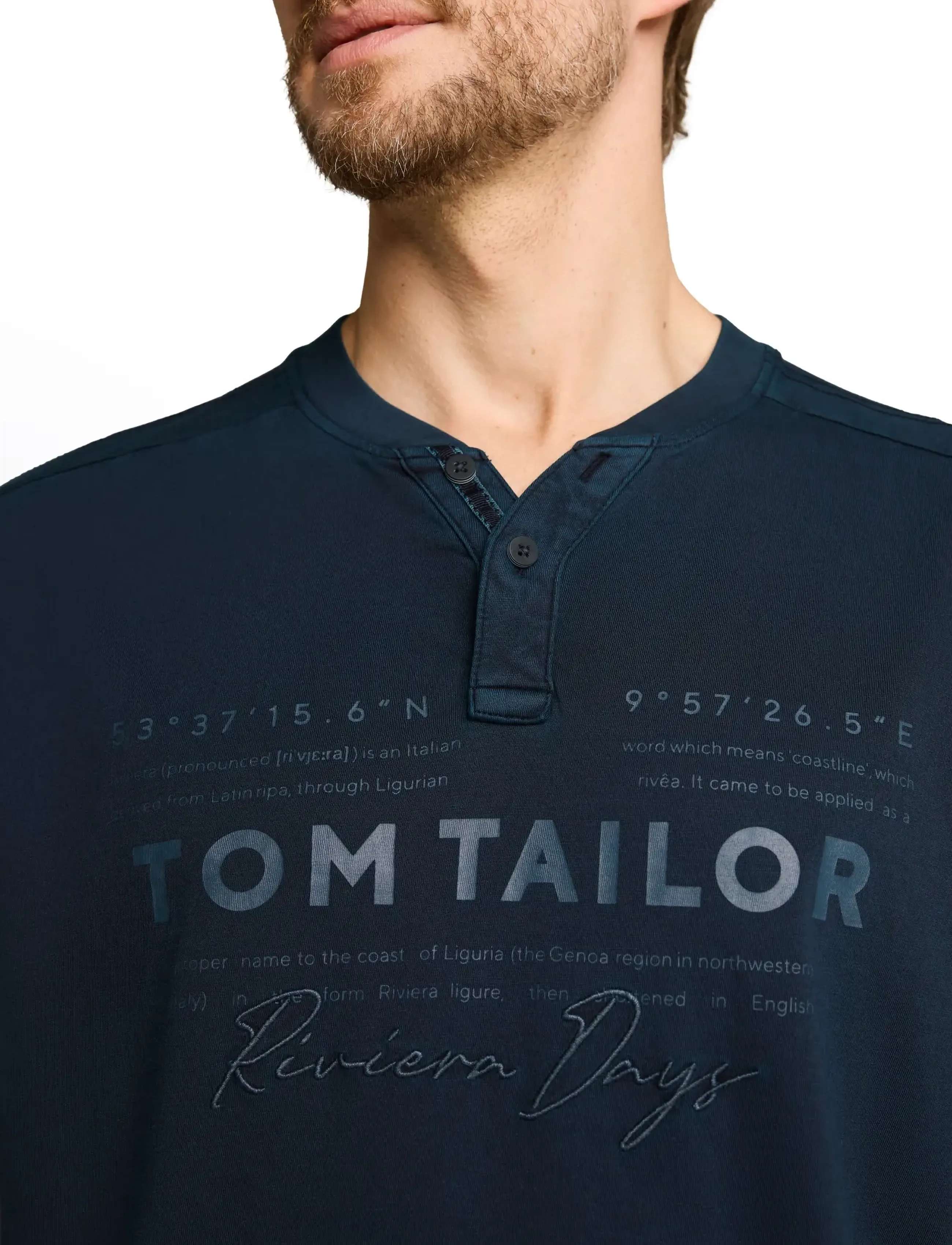 Tom Tailor - printed garment dye serafino - short-sleeved t-shirts - sky captain blue - 3