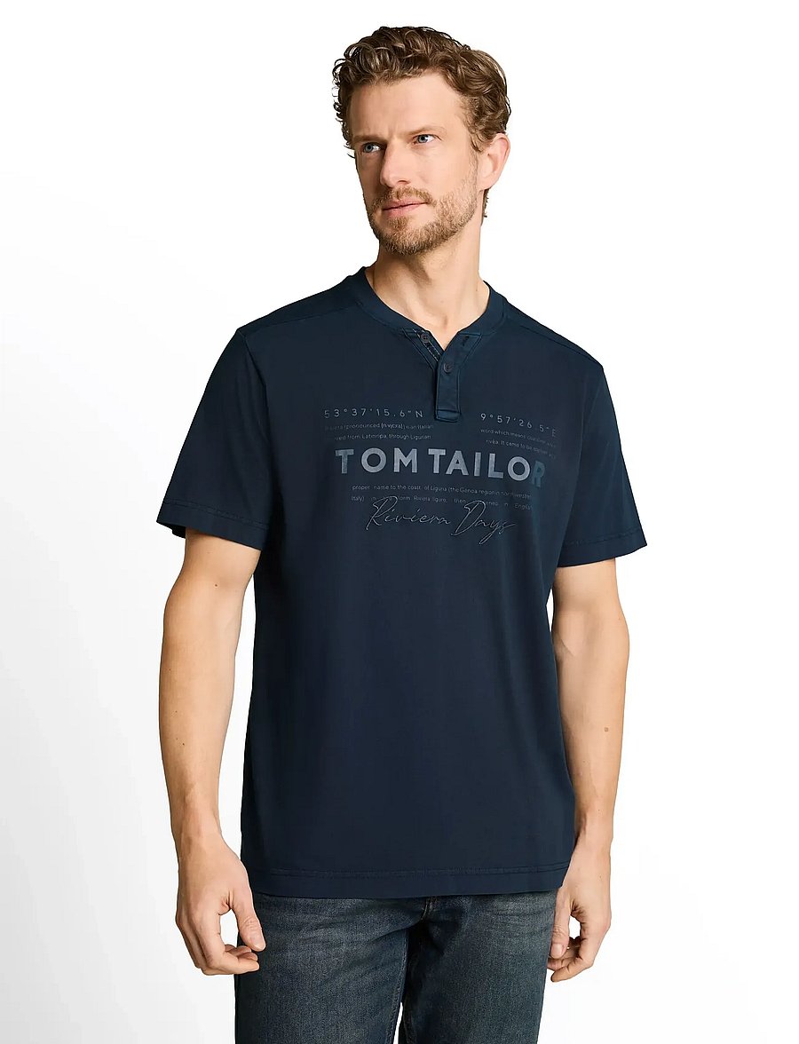 Tom Tailor - printed garment dye serafino - kortärmade t-shirts - sky captain blue - 4