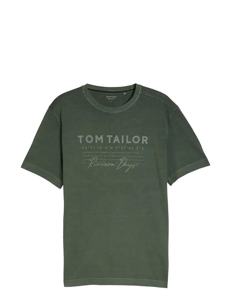 Tom Tailor - printed garment dye t-shirt - kortærmede t-shirts - deep leaf green - 1