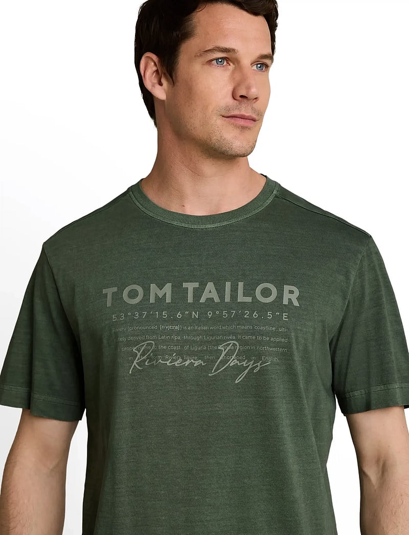 Tom Tailor - printed garment dye t-shirt - kortærmede t-shirts - deep leaf green - 4