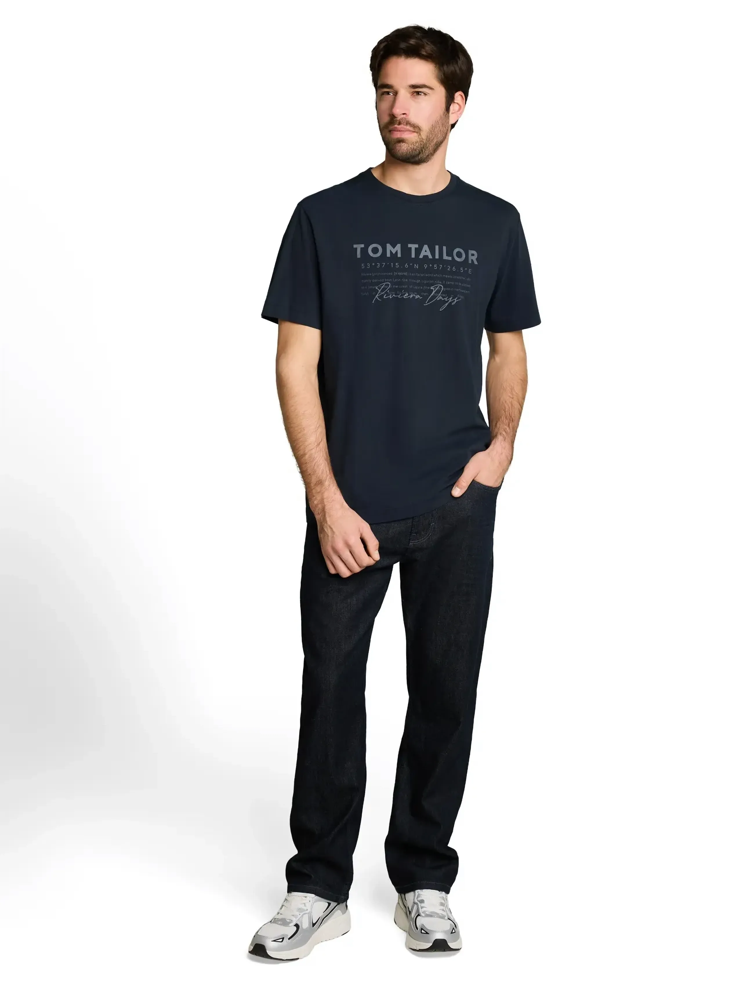 Tom Tailor Printed Garment Dye T-Shirt, Mænd, Printet T-Shirt, Navy, Str: S