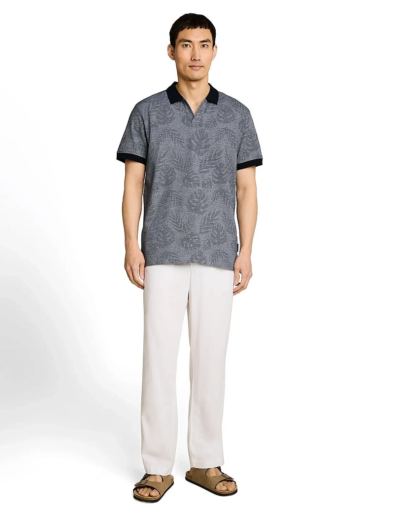 Tom Tailor - jaquard polo - kortærmede poloer - navy leaf jacquard design - 0
