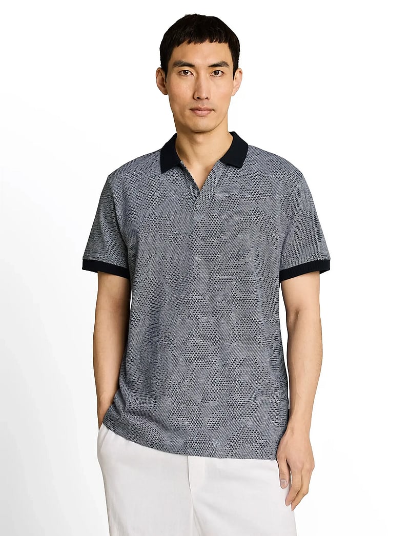 Tom Tailor - jaquard polo - kortærmede poloer - navy leaf jacquard design - 3