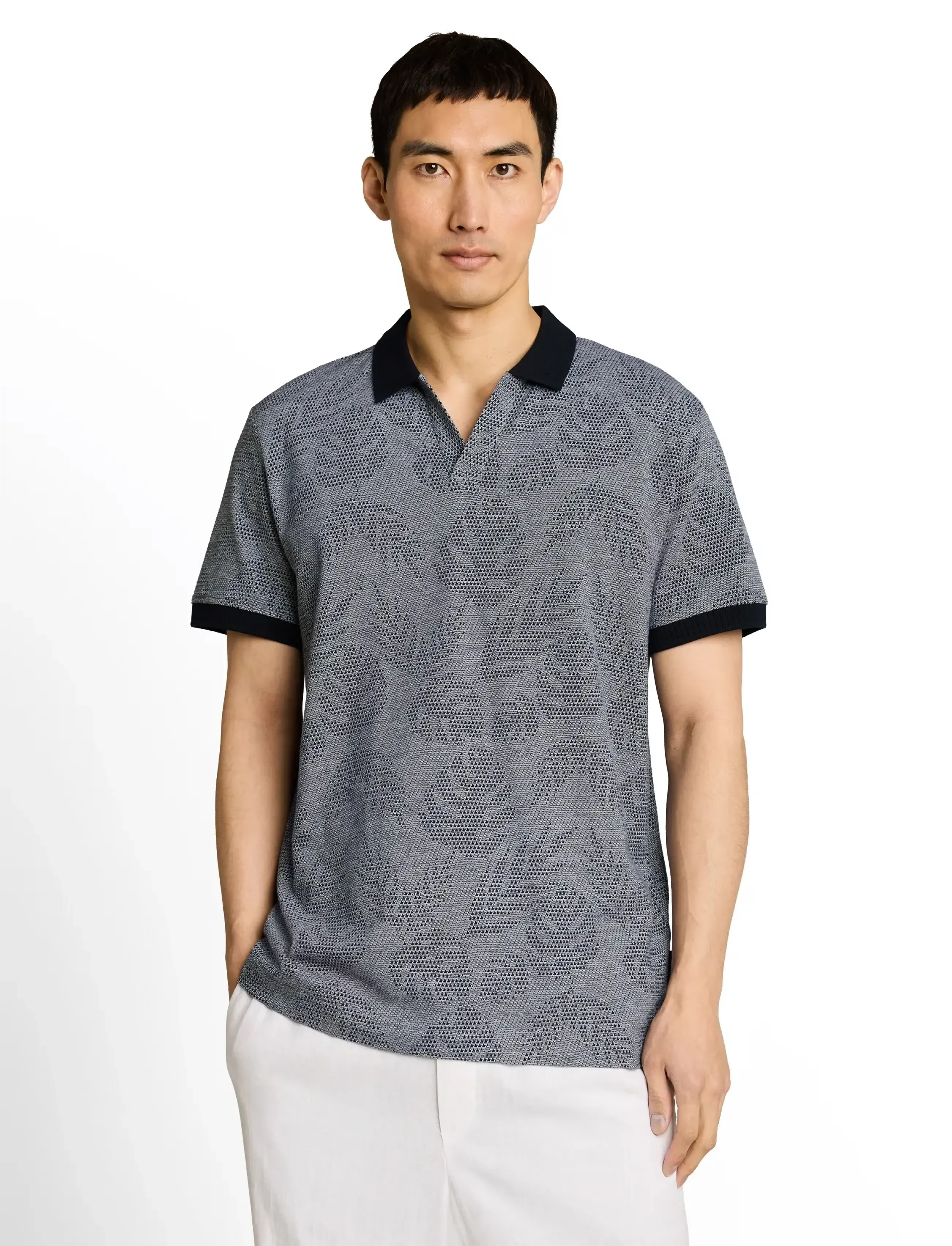 Tom Tailor - jaquard polo - short-sleeved polos - navy leaf jacquard design - 3