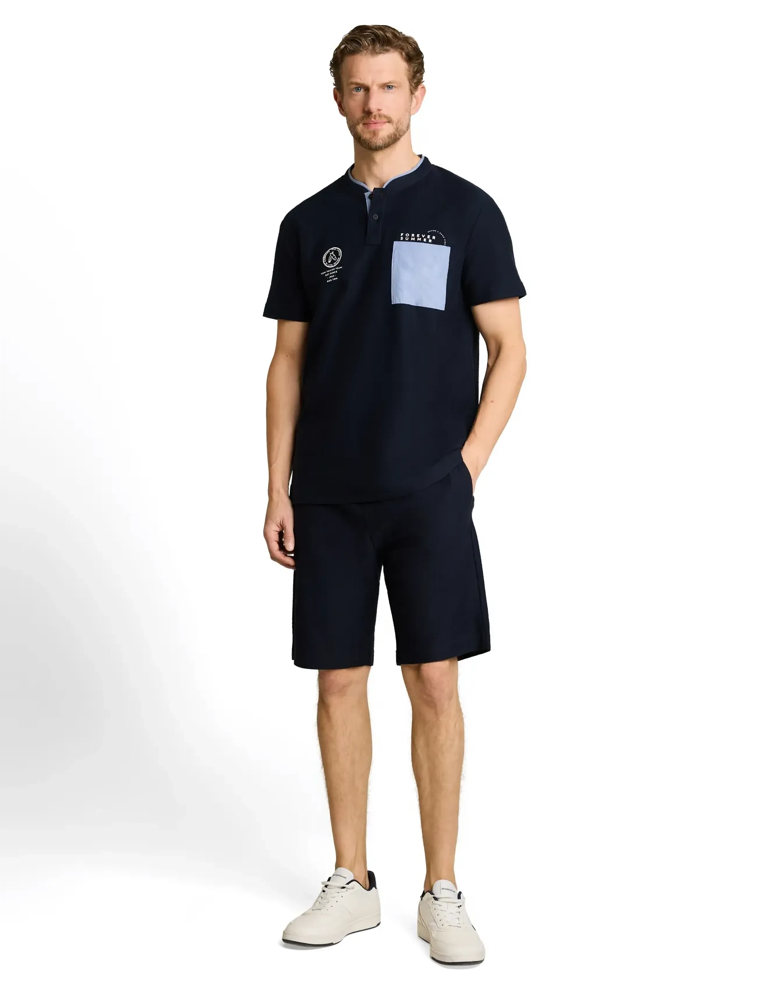 Tom Tailor Structured Shorts, M, Navy, Shorts > Svedeshorts, Herre