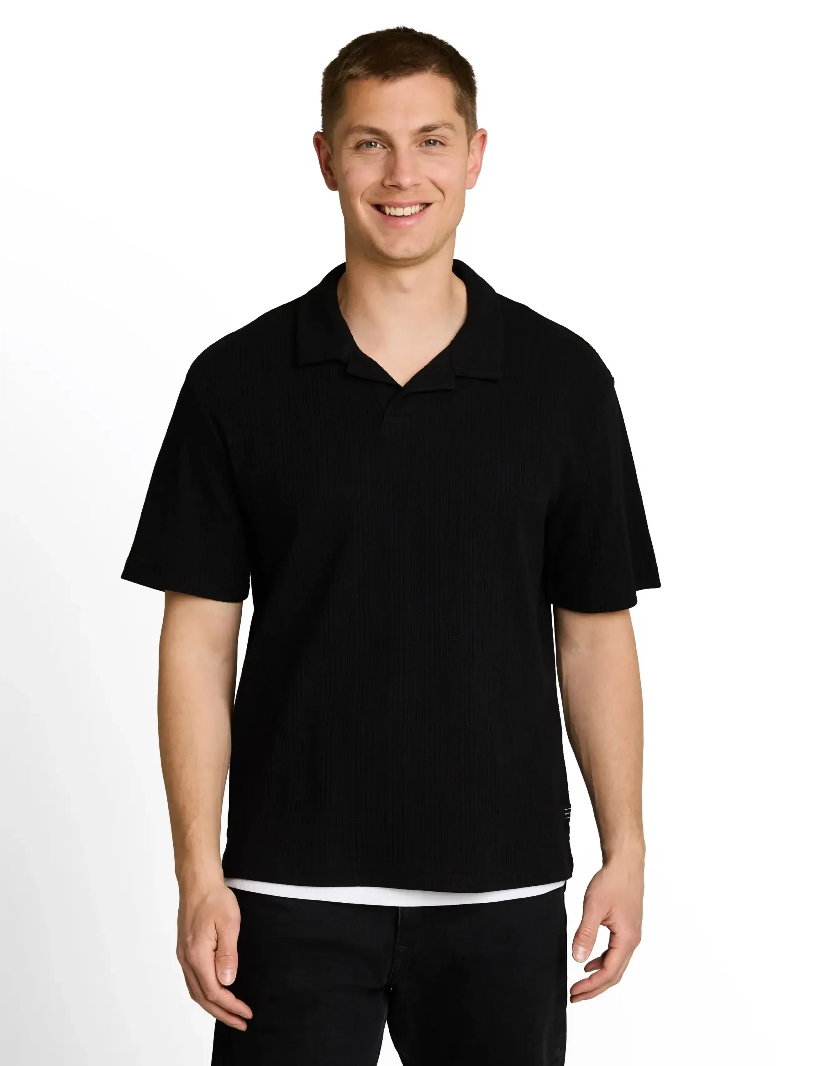 Tom Tailor Relaxed Structure Resort Collar Po, Mænd, Resort Krave Polo Skjorte, Sort, Str: XL