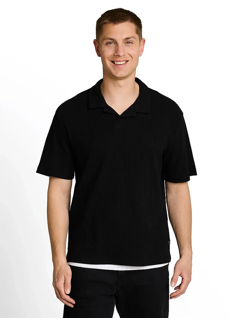 Tom Tailor - relaxed structure resort collar po - stickade pikéer - black - 0