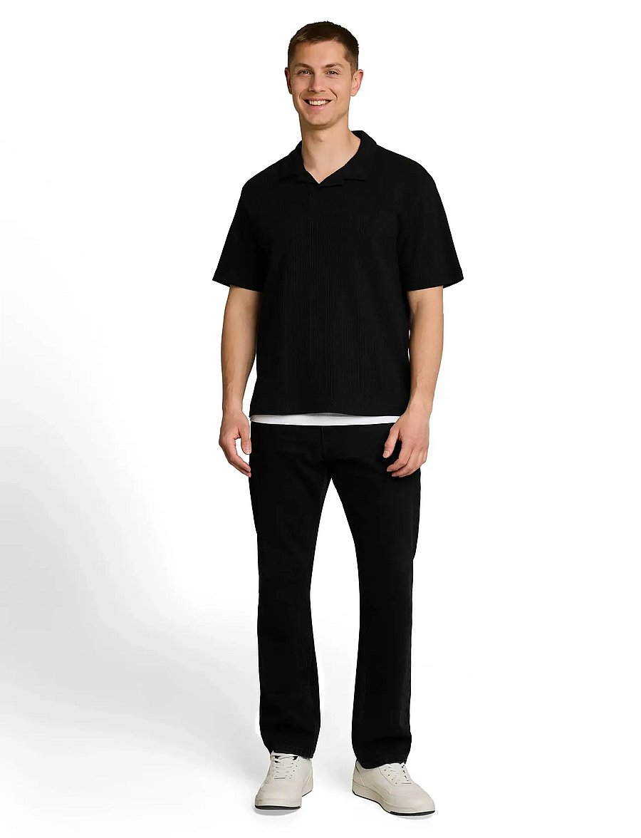 Tom Tailor - relaxed structure resort collar po - kootud polosärgid - black - 3