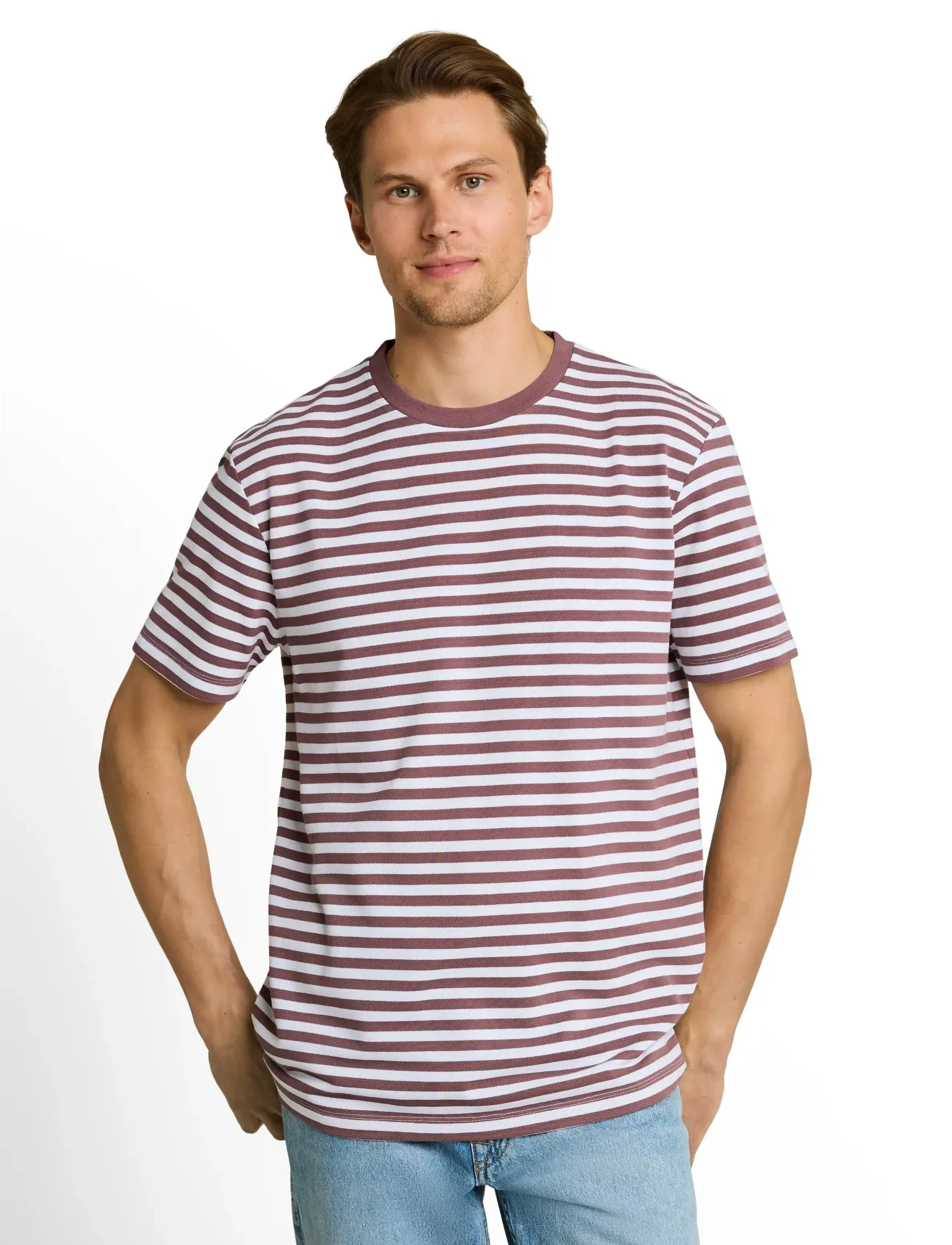 Tom Tailor - striped piqué t-shirt - kurzärmelige t-shirts - rose taupe white stripe - 4