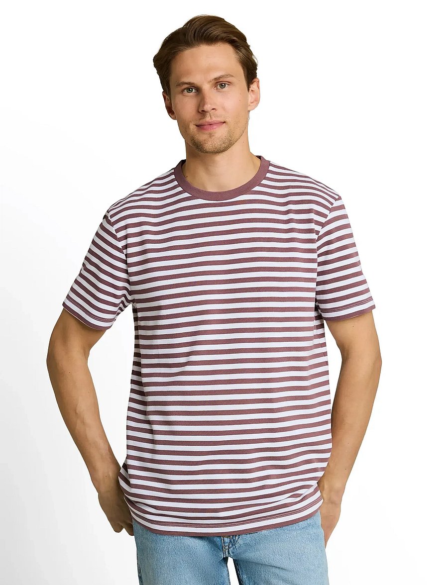 Tom Tailor - striped piqué t-shirt - kurzärmelige t-shirts - rose taupe white stripe - 4