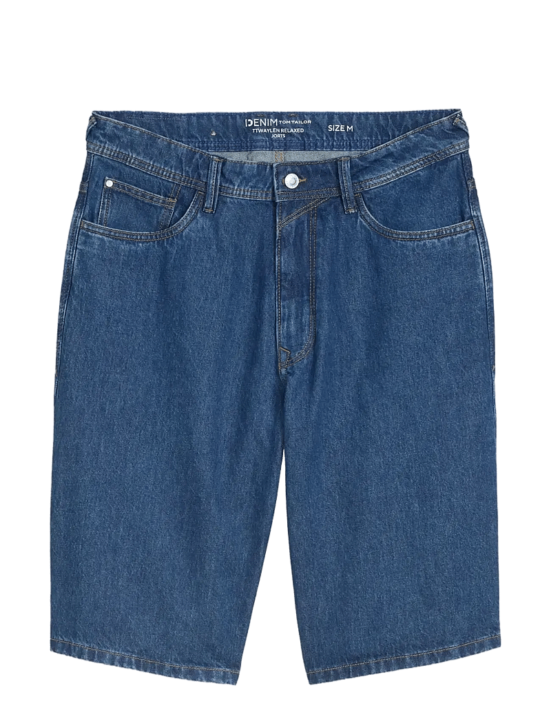 Tom Tailor - TTWAYLEN RELAXED JORTS - džinsiniai šortai - clean dark stone blue denim - 1