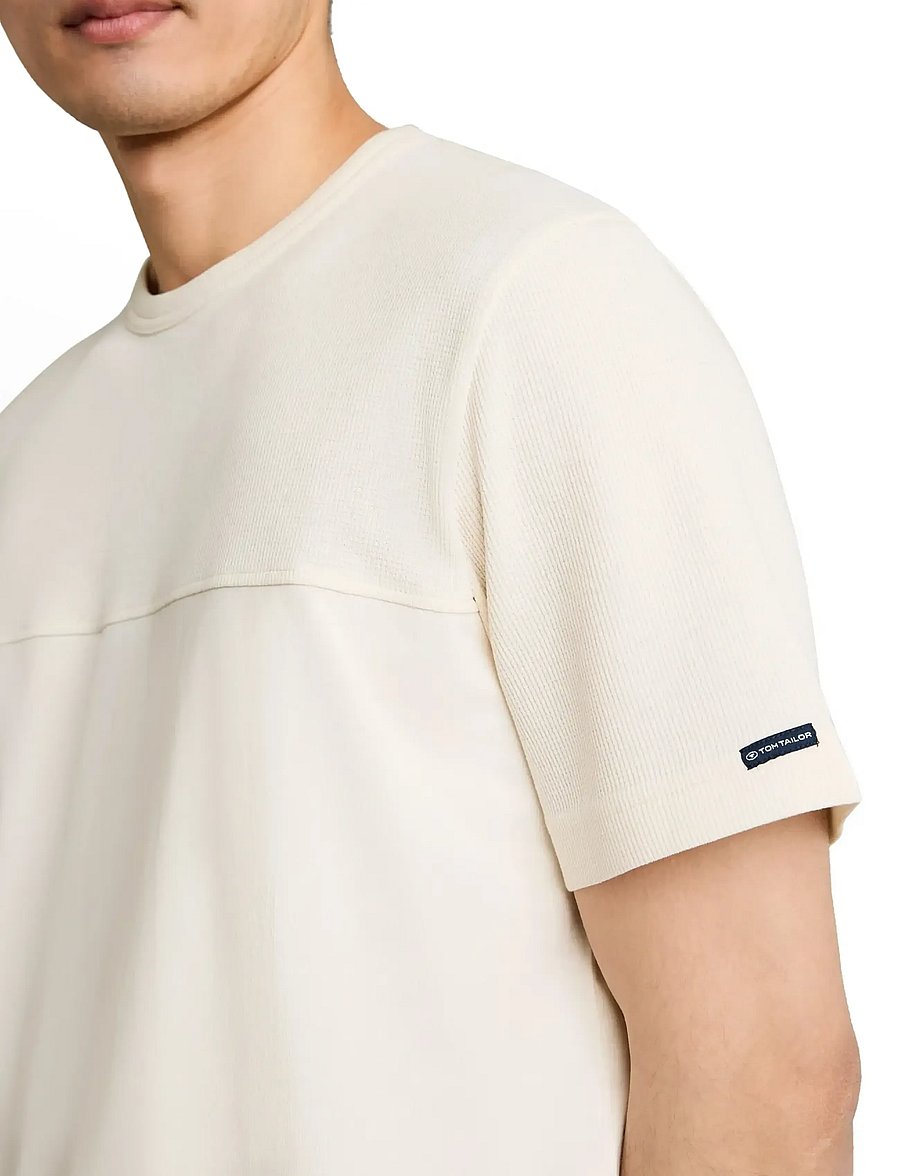 Tom Tailor - structured cutline t-shirt - lühikeste varrukatega t-särgid - gardenia white - 5