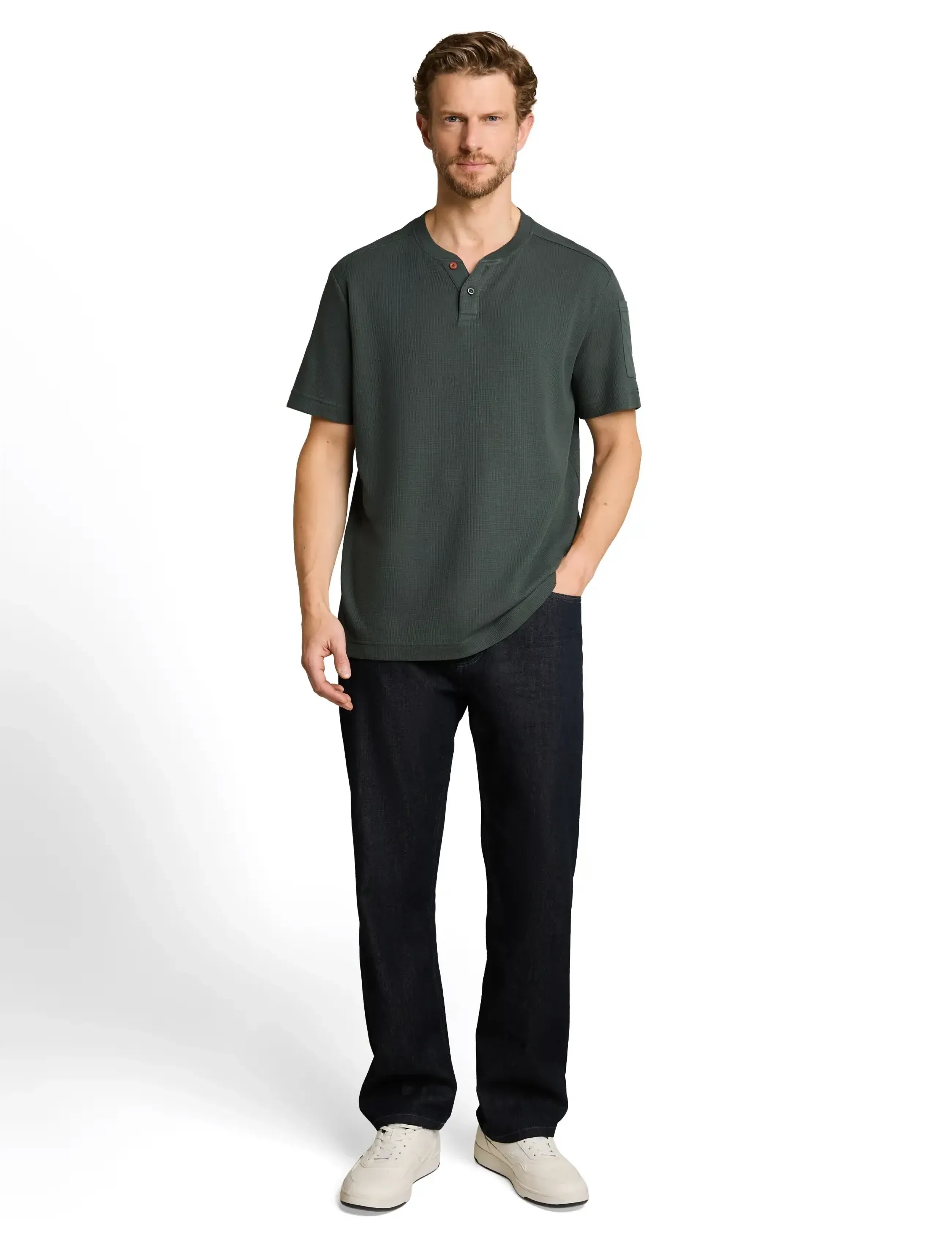 Tom Tailor structured serafino t-shirt - T-särgid - DARKEST OLIVE / green