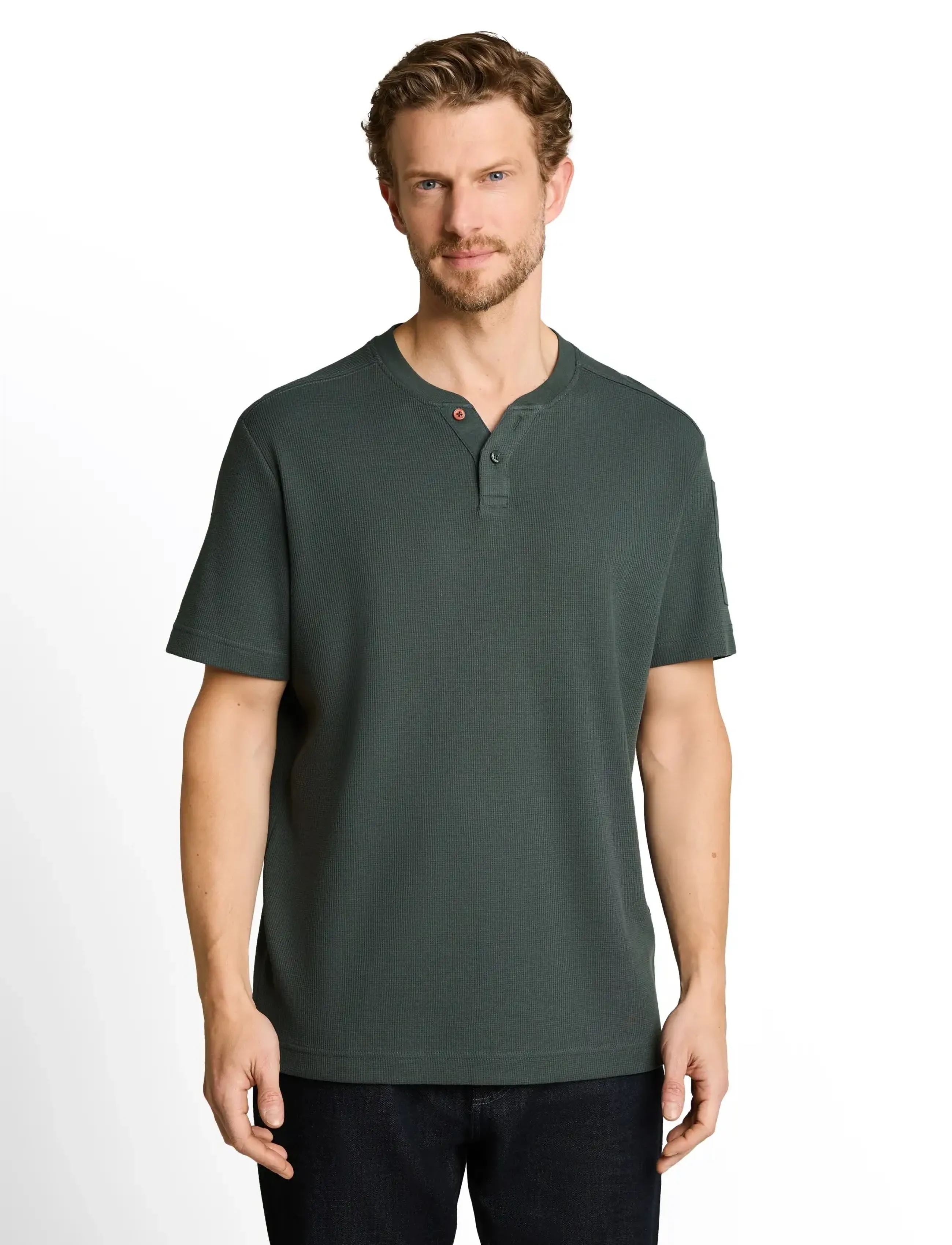 Tom Tailor - structured serafino t-shirt - lühikeste varrukatega t-särgid - darkest olive - 4