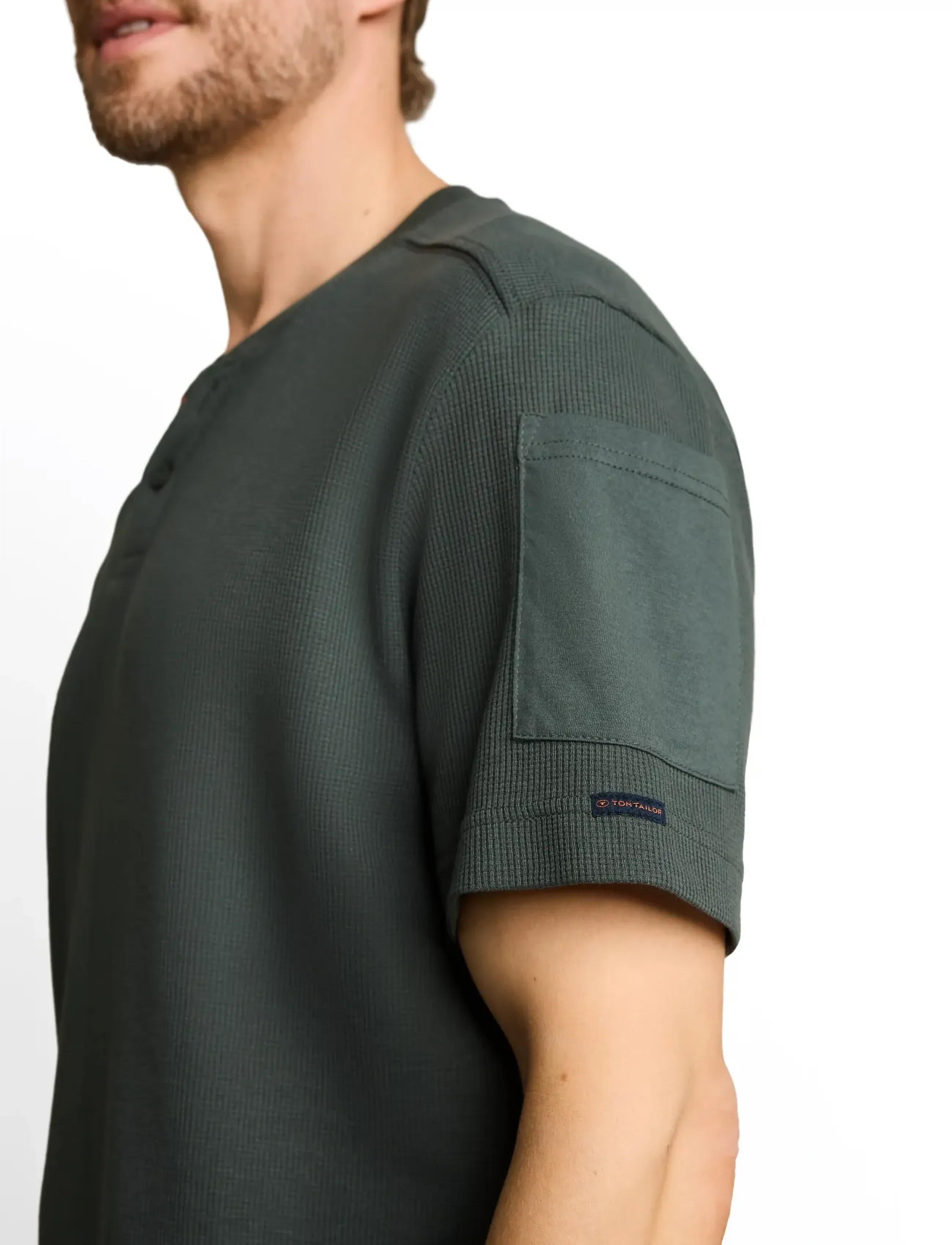 Tom Tailor - structured serafino t-shirt - lühikeste varrukatega t-särgid - darkest olive - 5