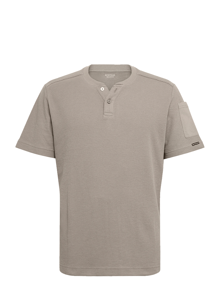 Tom Tailor - structured serafino t-shirt - kurzärmelige t-shirts - driftwood taupe - 1