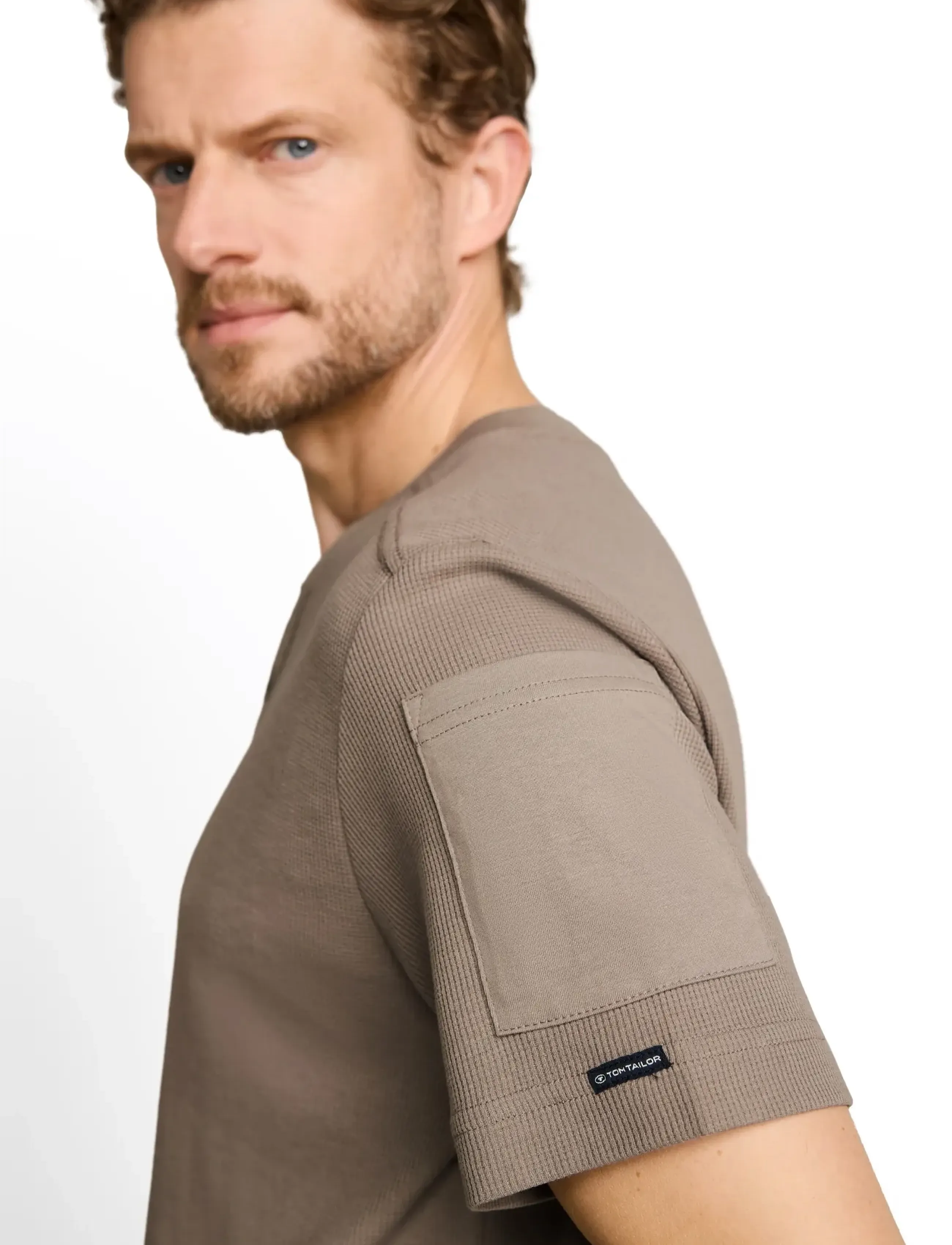 Tom Tailor - structured serafino t-shirt - kurzärmelige t-shirts - driftwood taupe - 4