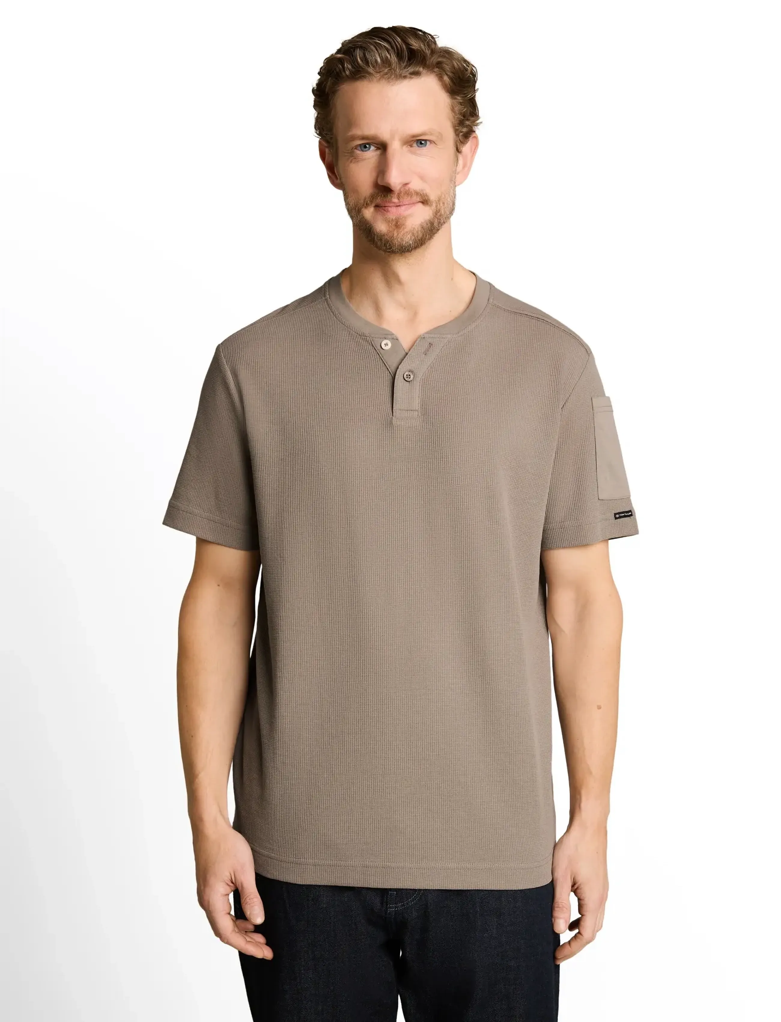 Tom Tailor - structured serafino t-shirt - kurzärmelige t-shirts - driftwood taupe - 5