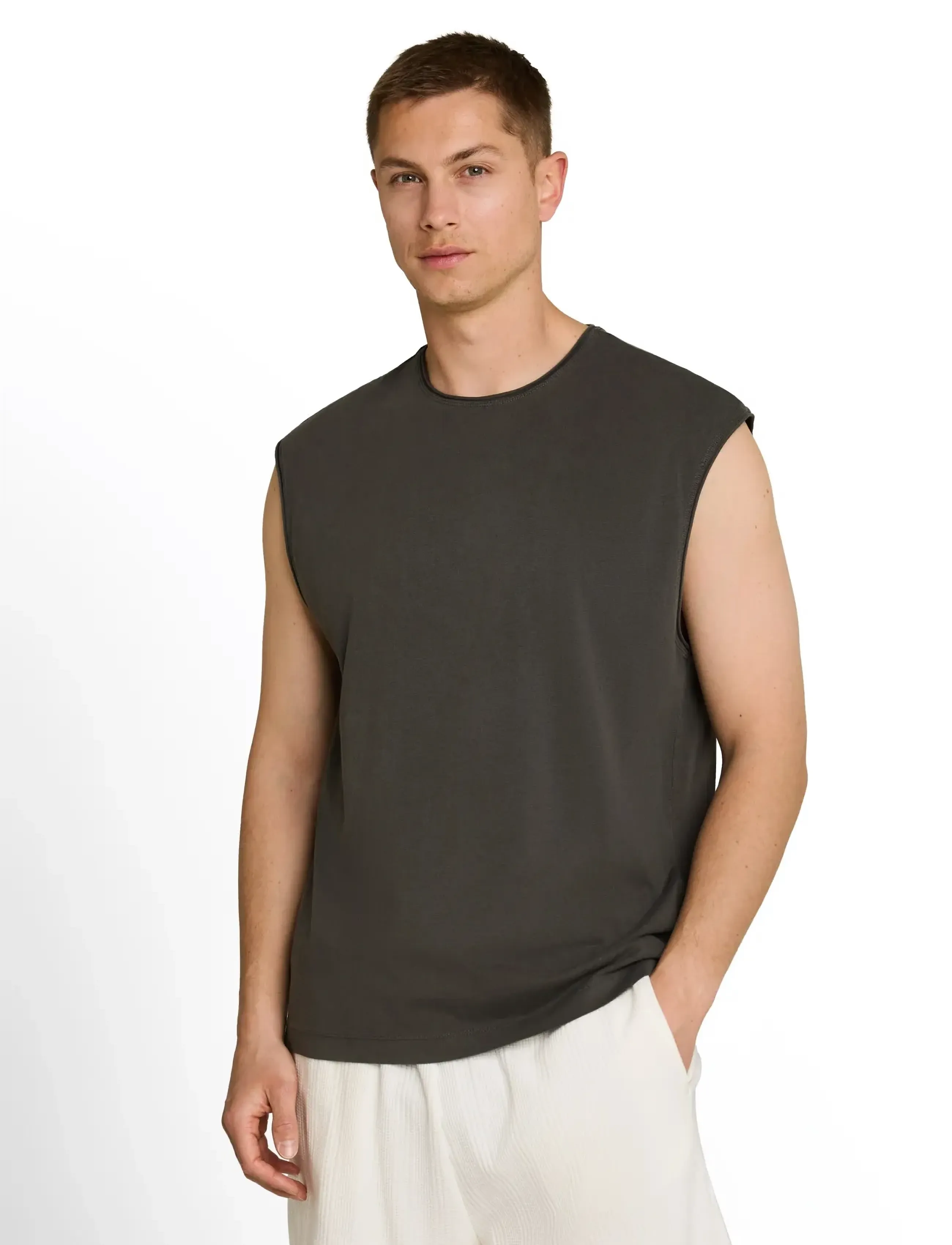 Tom Tailor - relaxed overdye tank top - linnen - black - 4
