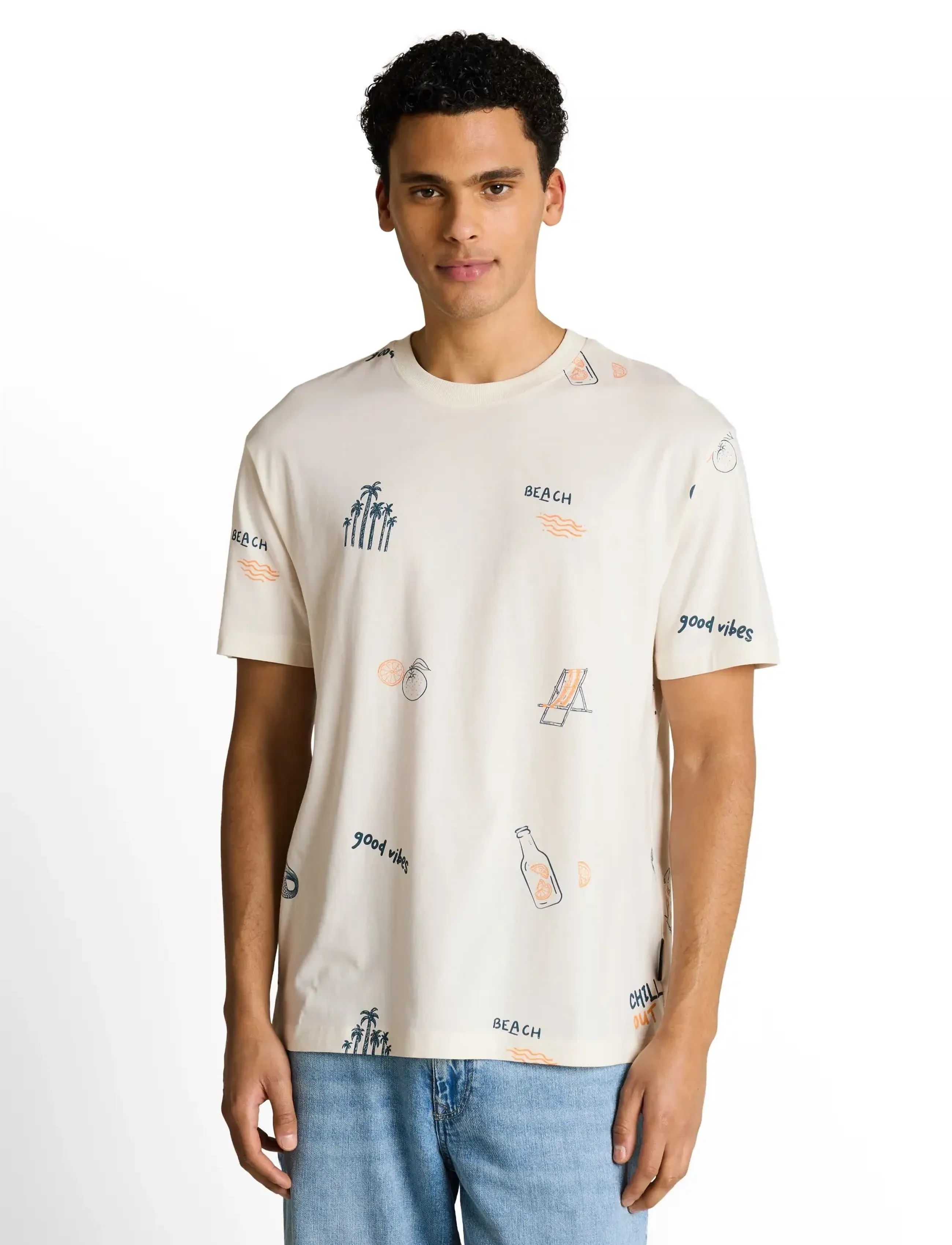 Tom Tailor - relaxed allover printed t-shirt - lühikeste varrukatega t-särgid - wool white fun summer print - 4