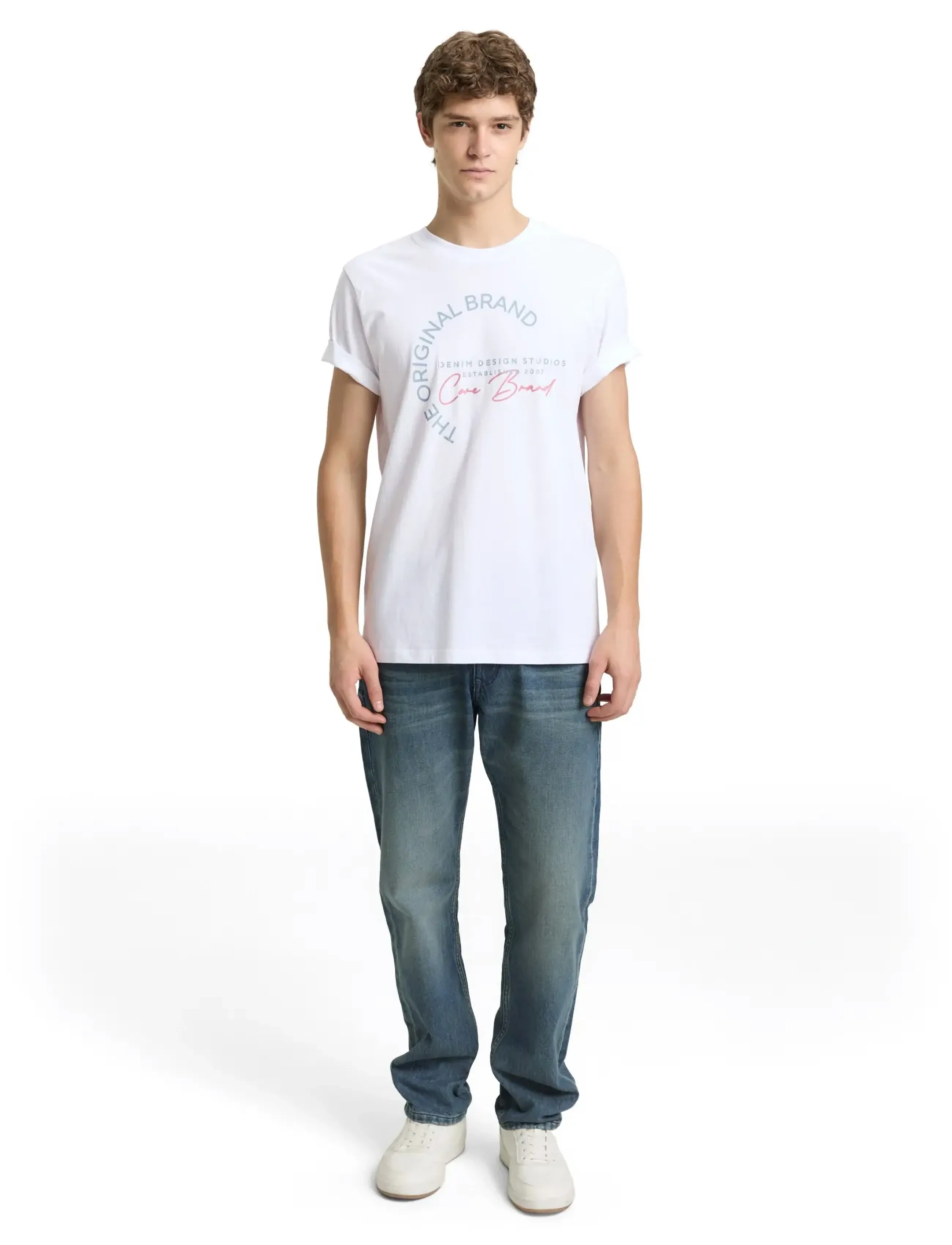Tom Tailor Printed T-Shirt, M, White, T-Shirts > Kortærmede, Herre