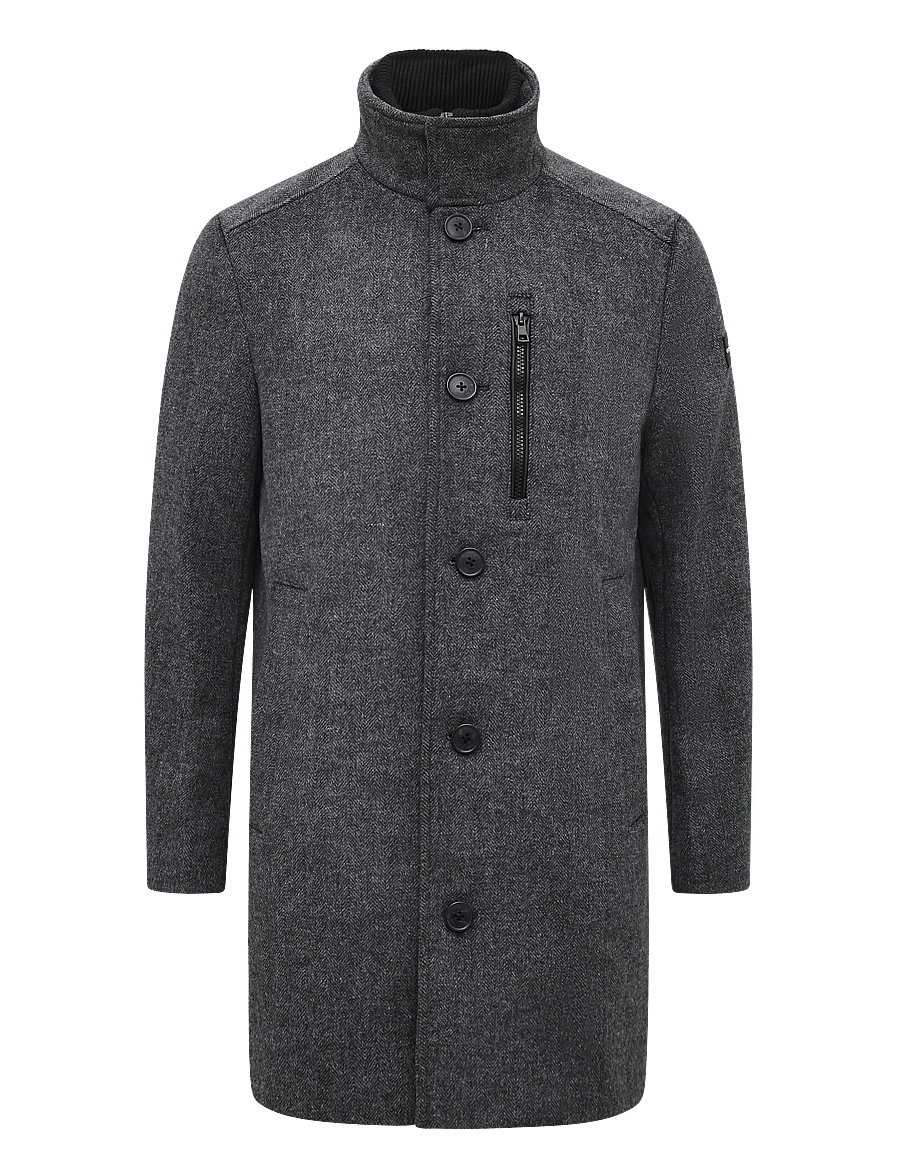 Tom Tailor - wool coat with stand-up insert - vinterjakker - dark grey black herringbone - 1